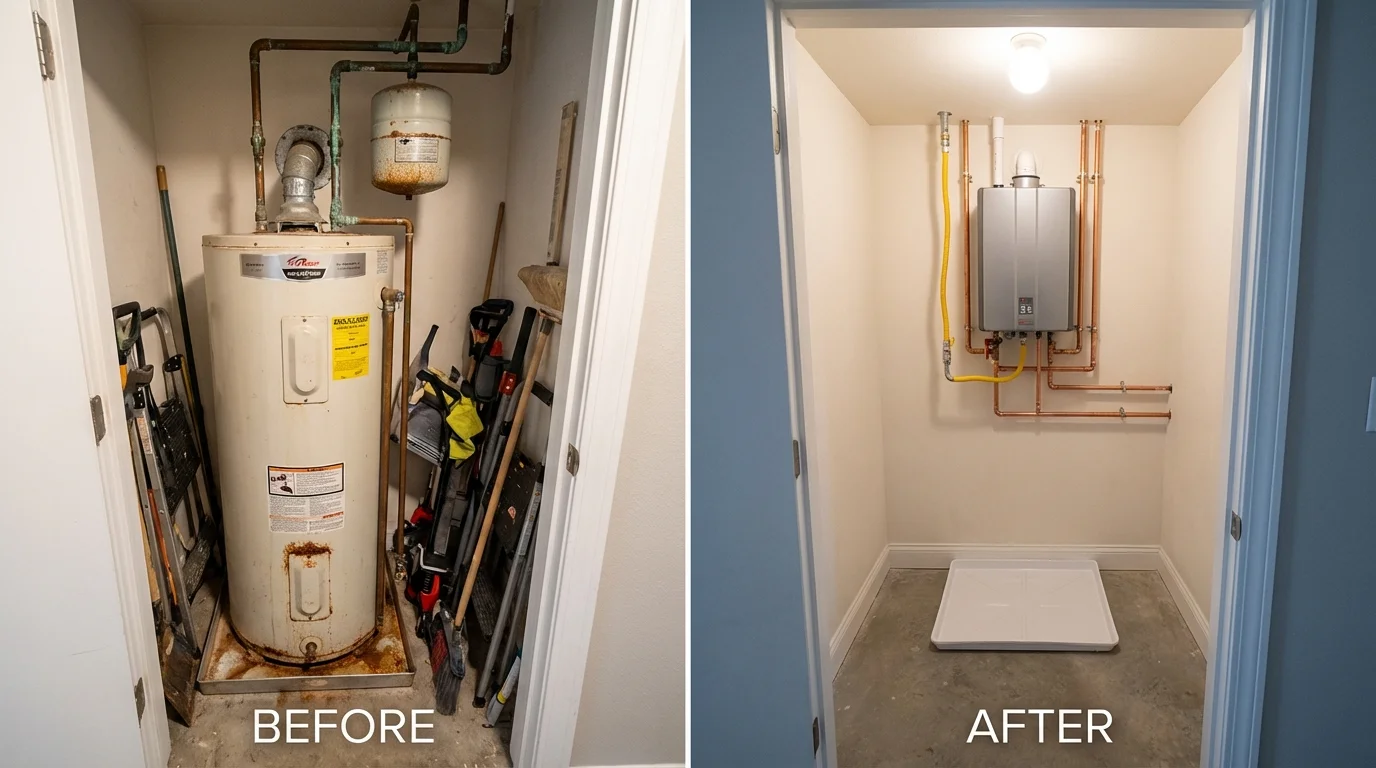 Tank water heater versus wall-mounted tankless unit comparison for Wymore, NE homeowners
