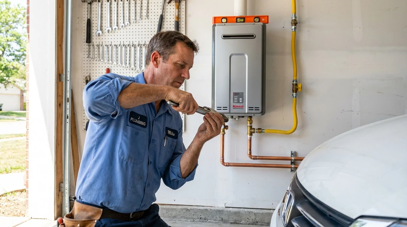 Tankless water heater installation by a Johns Plumbing LLC plumber in Wymore